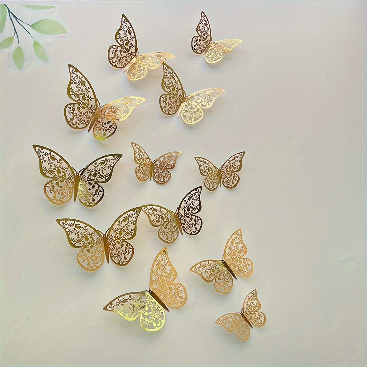 Image of 12pcs 3d Colorful Wall Stickers, Self-adhesive Hollow Paper Decals For Living Room And Bedroom, Wall Decor, Diy Self-adhesive Decoration, Golden, Silvery, Rose Golden