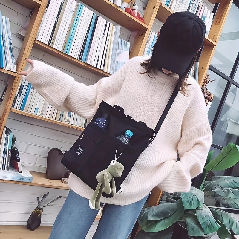 

Women's Casual Canvas Tote Bag, Versatile Crossbody Shoulder Bag, Fashionable Handbag With Zipper Compartments