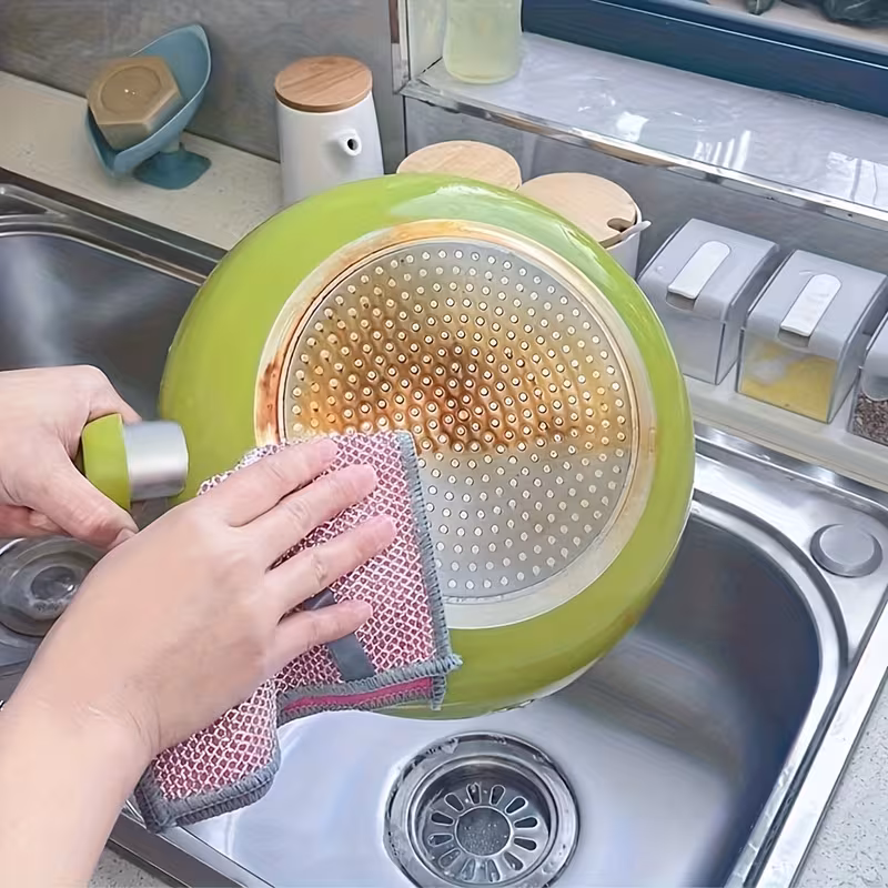 new upgrade double sided silvery wire cloths steel wire dishwashing rag reusable cleaning cloths kitchen cleaning cloth cookware sinks dishes stove Product details 2