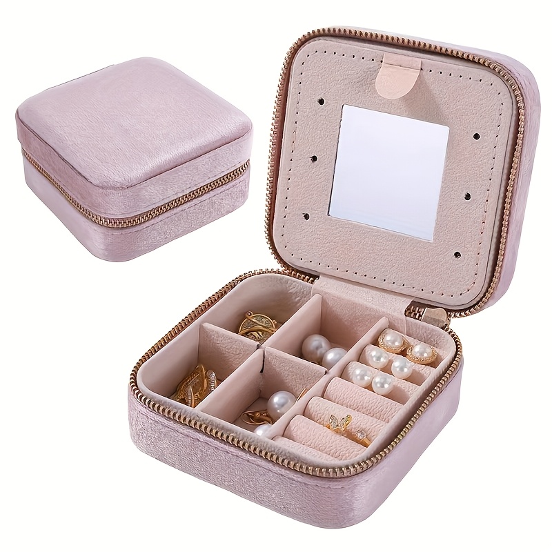 TEMU Flannel Double-layer Jewelry Box With Mirror, Portable Travel Jewelry Organizer, Earring, Necklace, And Accessory Storage Box, Mother's Day,