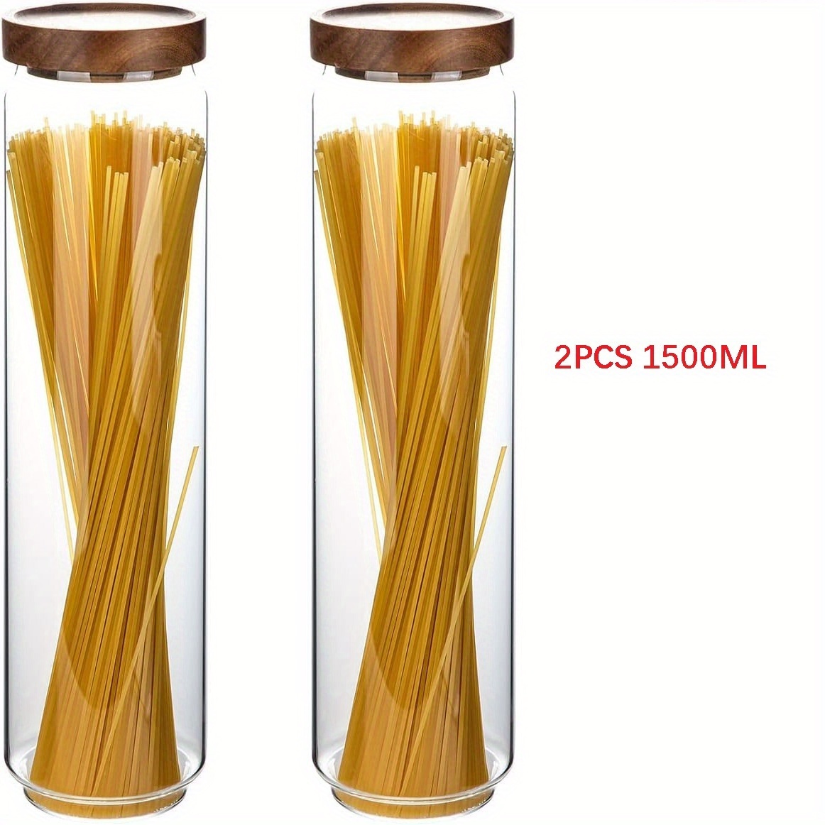 Image of Each Set Of 2 Glass Food Storage Jars, Kitchen Containers With Airtight Acacia Wood Lids For Pasta, , Nuts, Coffee Beans, Cereal, Jar Set For Flour, Pantry Organization