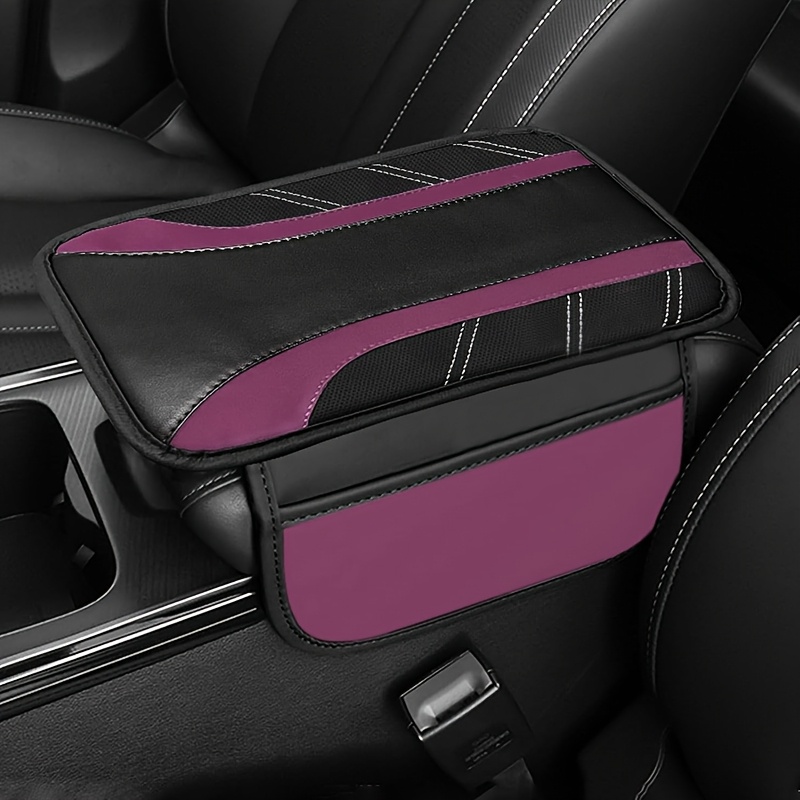 TEMU Pu Leather Car Armrest Cover With Dual-color Quilted Design, Car Armrest And Accessories > Size Car Armrest Cover, Easy To Store, Suitable For