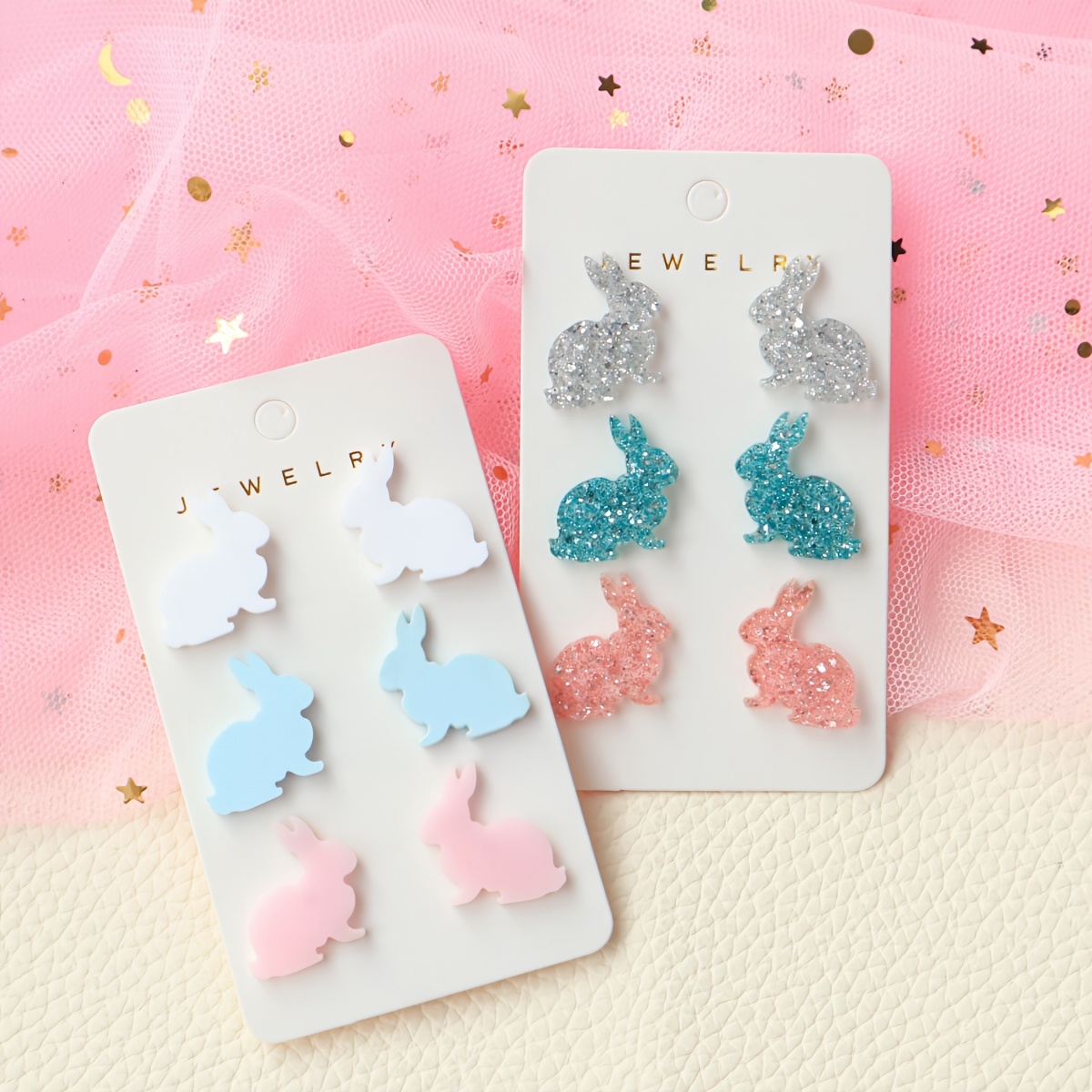 

Pairs Of Easter Acrylic Earrings With Cute Lying Rabbit Sweet Holiday Gift Earring Set