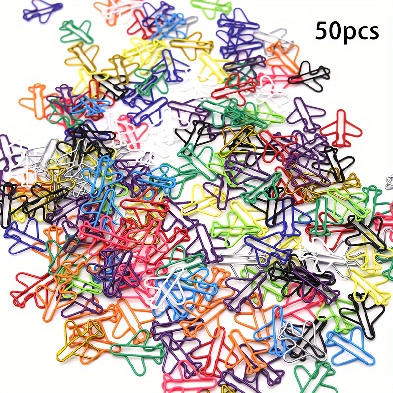 50pcs Metal Colored Airplane Shaped Paper Clips Iron Clips Office Stationery Paper Clips Document Classification Clips Paper Clips