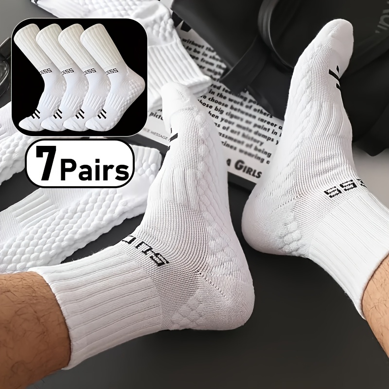 E-shop 7 Paar Neue Frühling/Sommer Atmungsaktive Schweißabsorbierende Einfache Weiße Vielseitige Unisex Sportsocken mit Handtuchsohle, Geeignet für