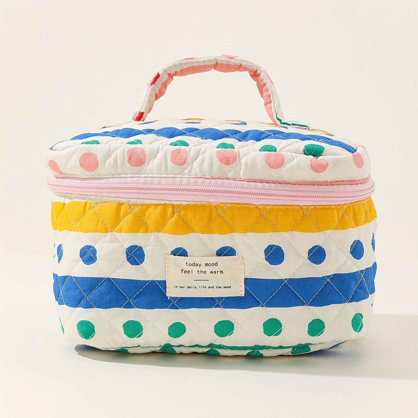 

Trousse de maquillage en tissu matelassé tendance, rembourrée en coton, sac à main organisateur portable mignon