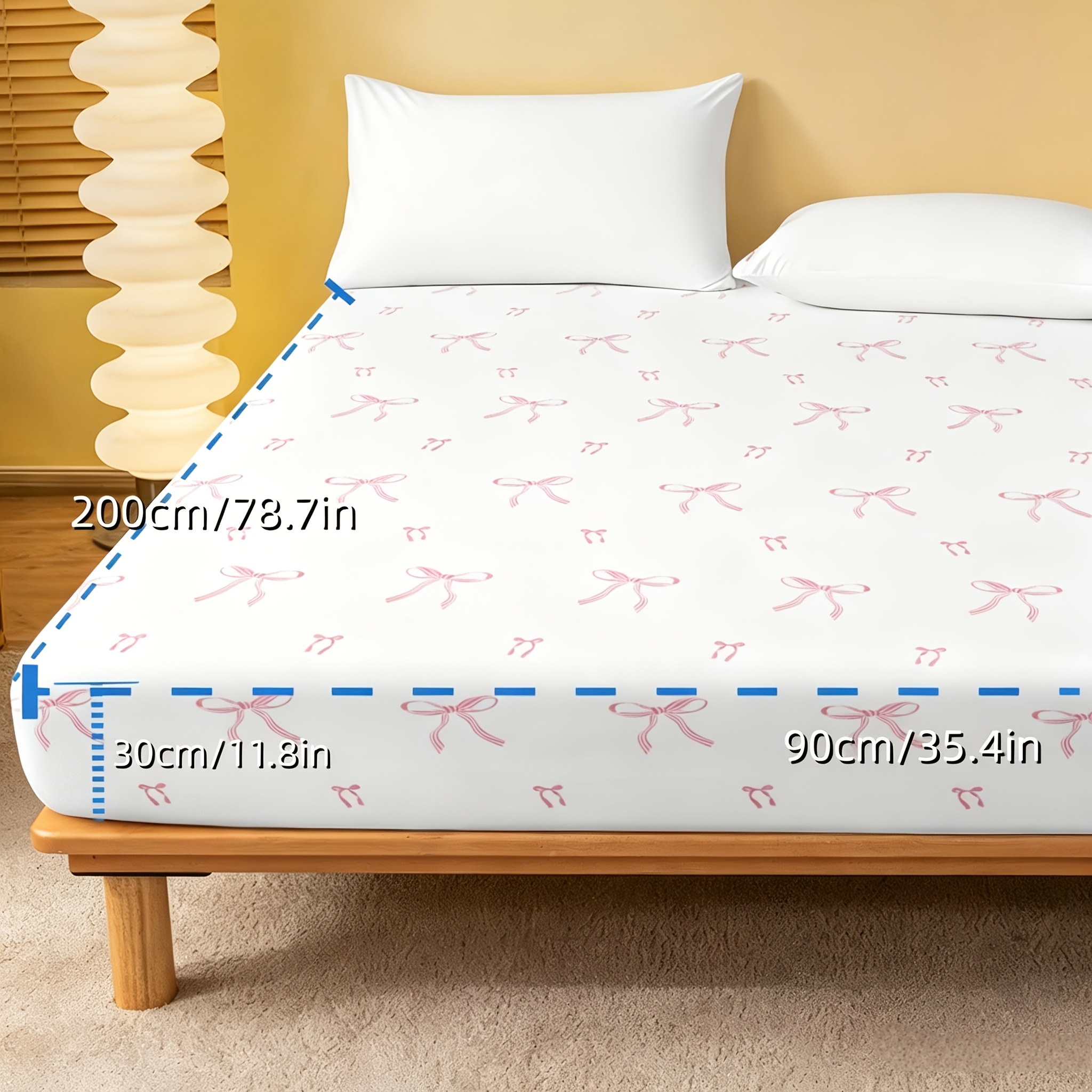 TEMU 1pc Pink Small Bow Single Fitted Sheet (pillowcases Not Included), Fresh And , Full Of Girly Charm, Fabric Is Wear-resistant, Wrinkle-resistant,