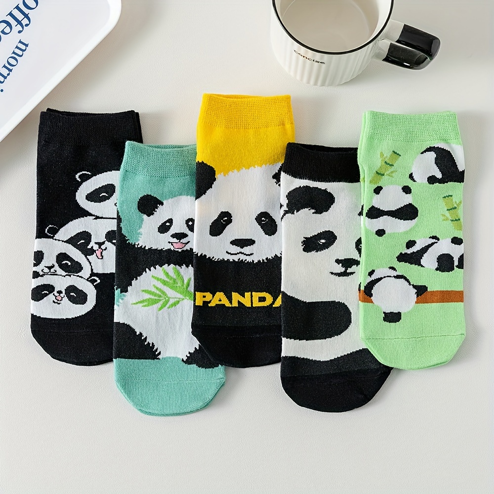 Image of 3/5 Pairs Cartoon Panda Patterned Short Socks For Teenagers, Cute Animal Socks., For Teenager, Spring And Summer Cartoon Ankle Socks, For Teenager