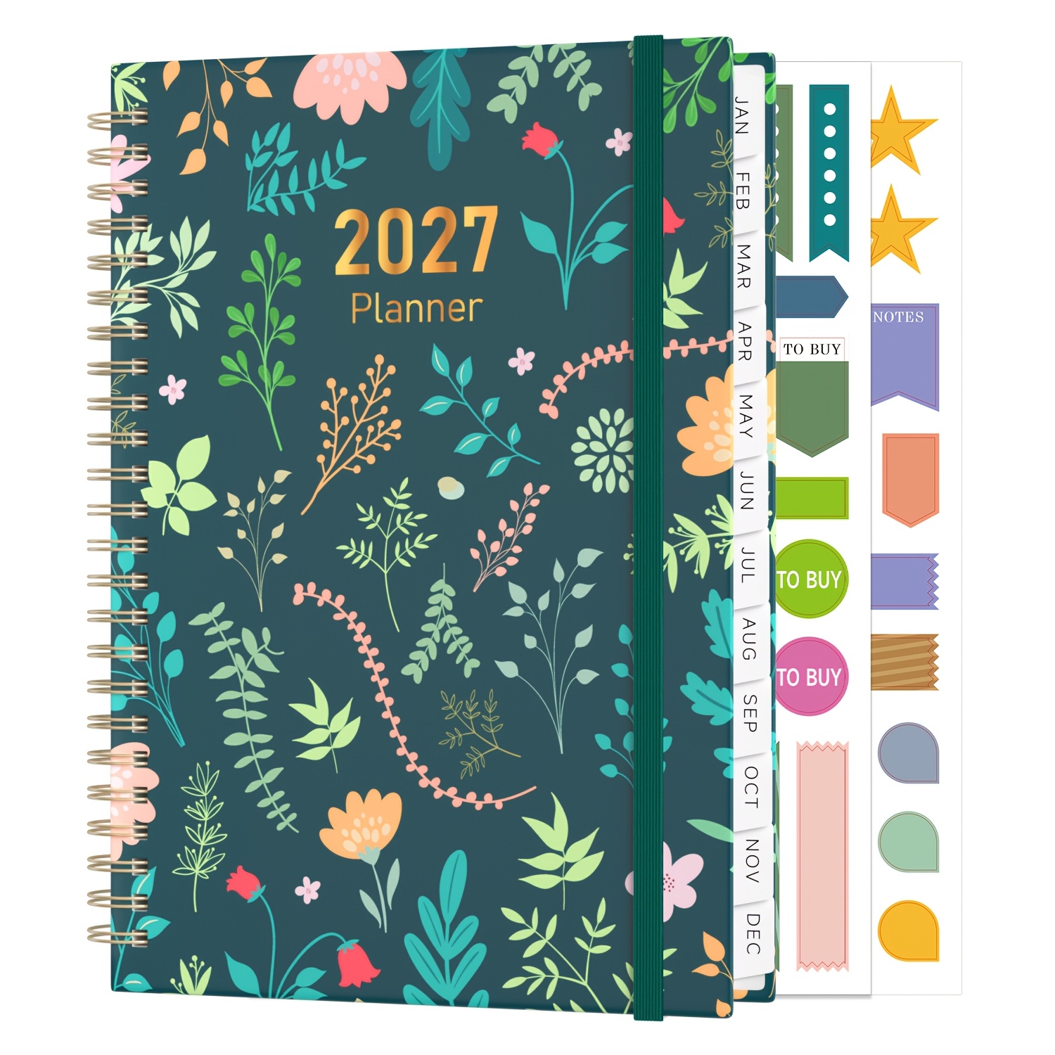 TEMU 1pc 2027 Planner A5 Weekly View With Monthly Tabs, Jan 2027 - Dec 2027, Spiral Bound, Hard Cover, Elastic Band, Double-sided Clear Pocket