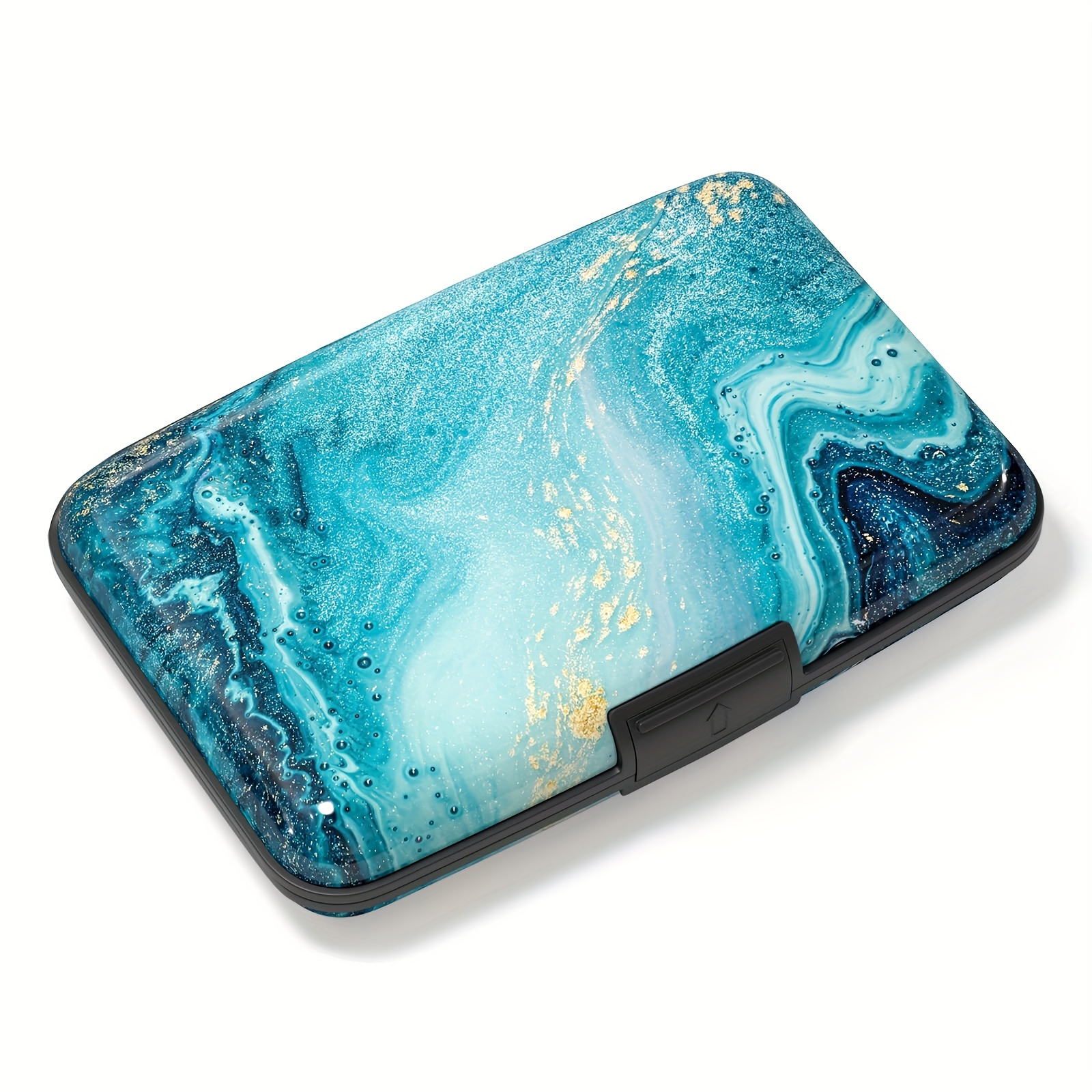 Mini Credit Card Holder For Women Or Men, Rfid Blocking Slim Hard Card Case Id Shell Travel Wallet Blue Ocean Card Holder