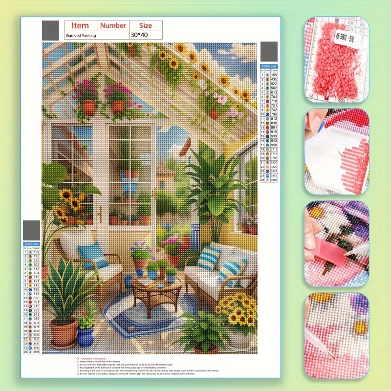 

5d Diamond Painting Kit Full Drill Round Diamond, Garden Conservatory Flower Theme, Canvas Diy Craft Set With Tools, Scenery Mosaic Wall Art For Home Decor, 30x40cm Diamond Art Kit For Beginners