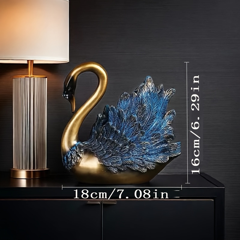 A Pair of Swan Statues – Luxurious Golden And Blue Resin Decorations for Living Room, Wine Cabinet, And TV Cabinet | Modern Home Decor Swan Decorations Desktop Ornaments Restaurant Wall Decorations Wall Stickers Decoration Office Entrance Ornaments