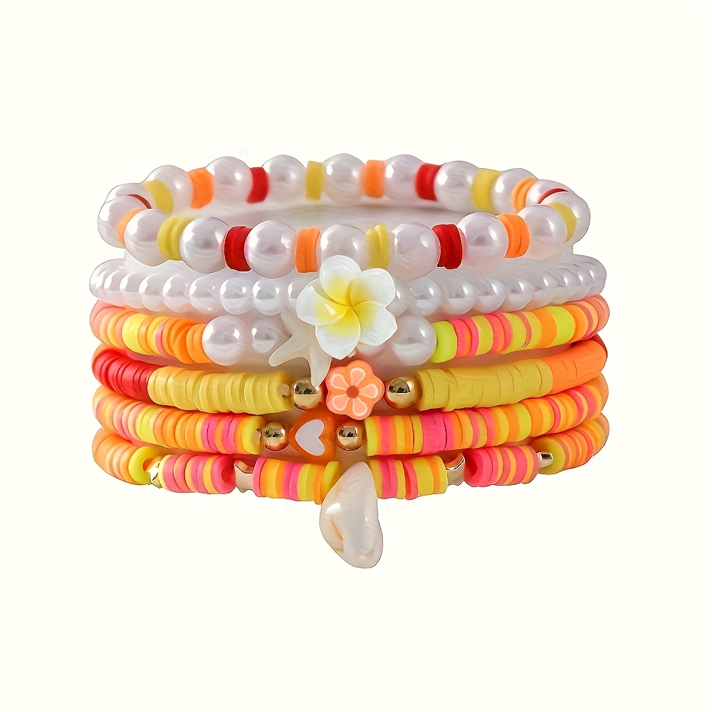 Boho Frangipani Turtle & Starfish Bracelet Set, Beach Themed Jewelry