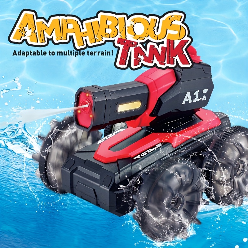 A Super Cool Remote Control Battle Car Amphibious Shooting Tank Waterproof Water Electric Toy Suitable for Children to Fight And Play Rotating Off-road Climbing Car
