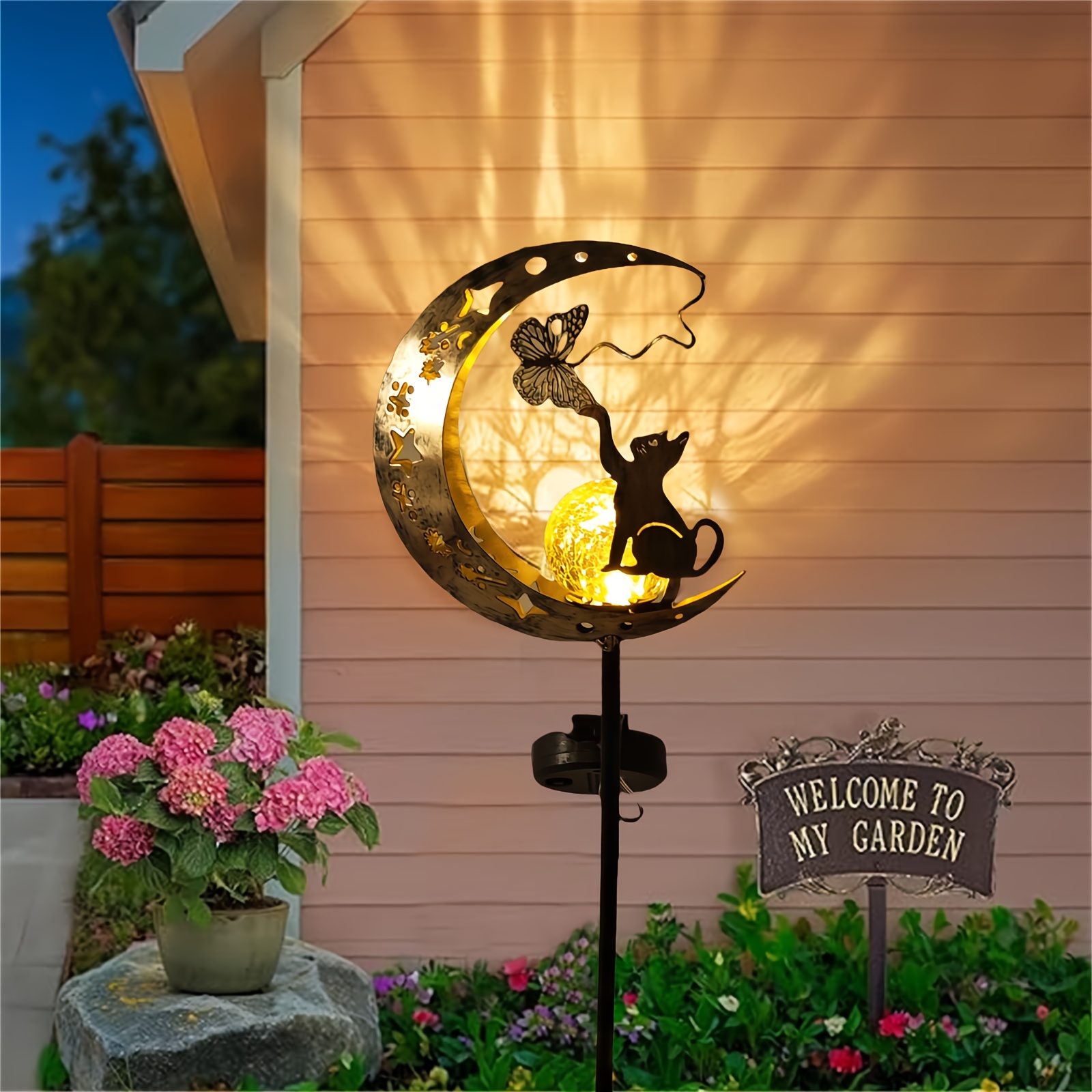 1 pack solar powered   cat claw   moon   light warm light for outdoor garden yard lawn and park