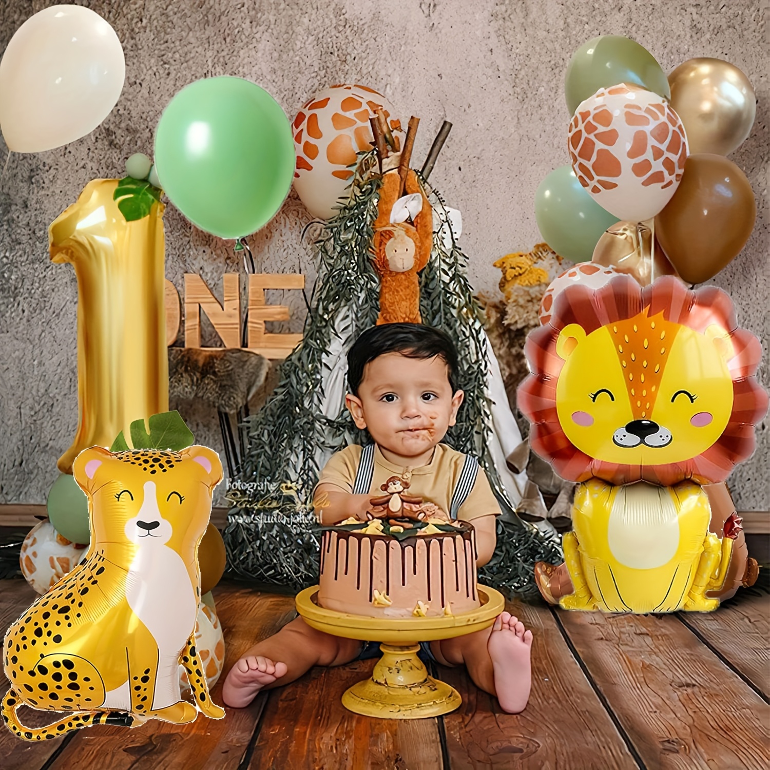 1st - Lion & Leopard Animal Balloons, Golden Glitter Accents, Balloons, No Electricity Needed For Wild 1 Theme Boys Girls, Halloween, Christmas For Christmas, Halloween