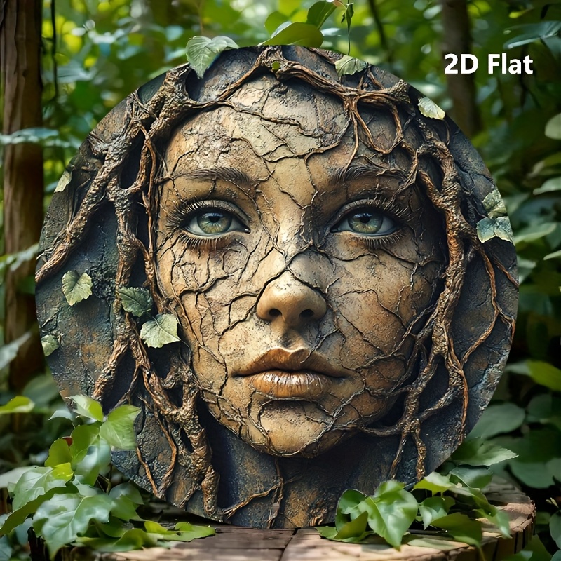TEMU 2d Flat, 2d Flat 1pc, Vintage Tin Signs Tree With Woman Retro Aluminum Circular Metal Sign Wreath Signs Hanging Plaque For Wall Decor Home &
