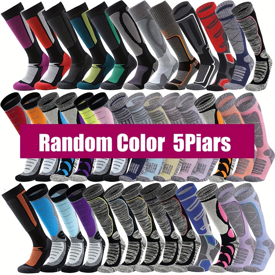TEMU 5/10pairs Random Color Winter Warming Thick Socks For Women Men Towel Bottom Terry Thermal Skiing Snowboard Outdoor