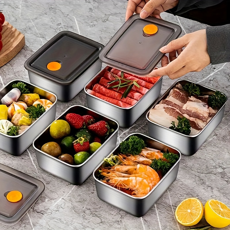 

4-piece Stainless Steel Bento Boxes With Lids - Deep, Leakproof Food Storage Containers For School, Office, Camping & Picnics - Oven Safe, Square Shape, Hand Wash Recommended