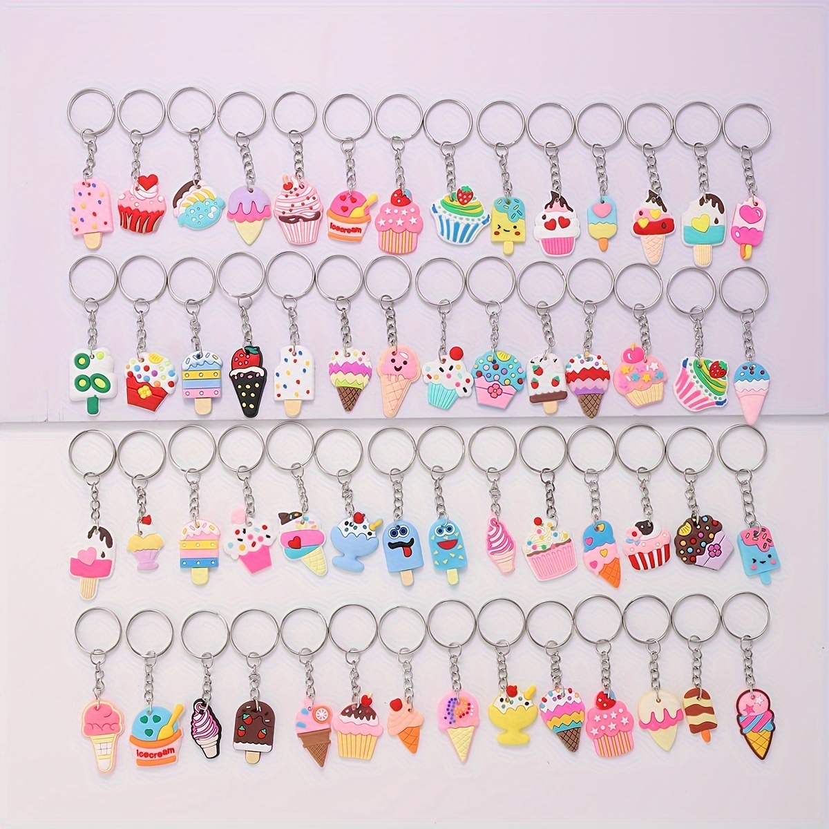 

56pcs Cartoon Ice Cream Keychain Party Favors, Mini Cute Keyring For Classroom Prizes, Birthday Christmas Party Favors Gift, Goodie Bag Stuffers Supplies