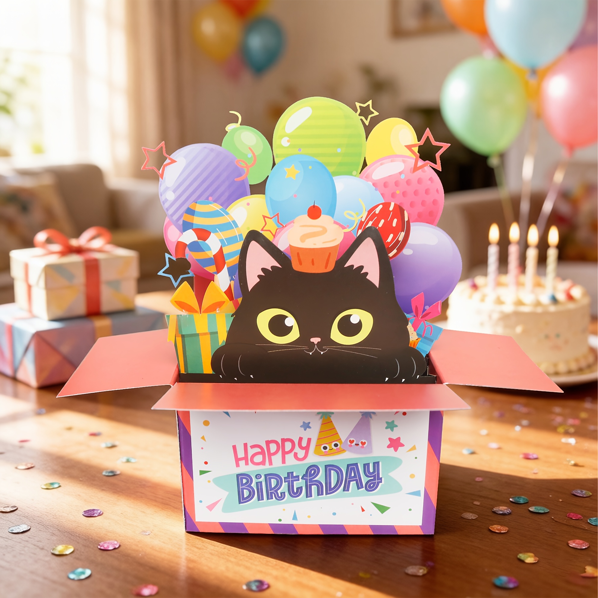 TEMU 1 biglietto d' di , festa a tema gatto, biglietto pop-up per dei , regalo per amica, , sorella, decorazione per la casa