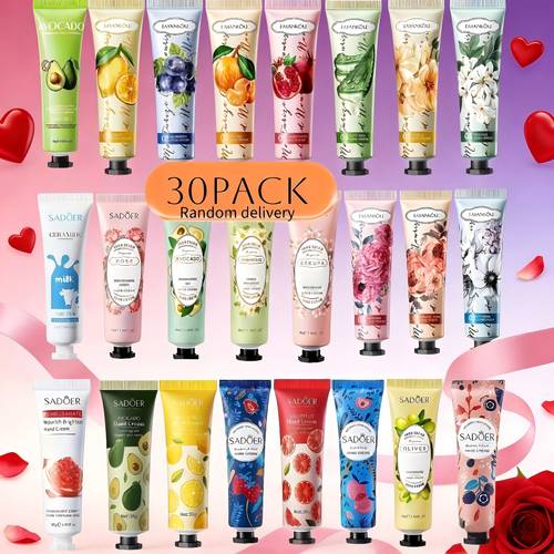30 pcs hand cream random styles hand cream set autumn and winter moisturizing plant scented lotion suitable for dry and cracked hands body moisturizing cream body moisturizing and hydrating mini hand cream travel pack bulk