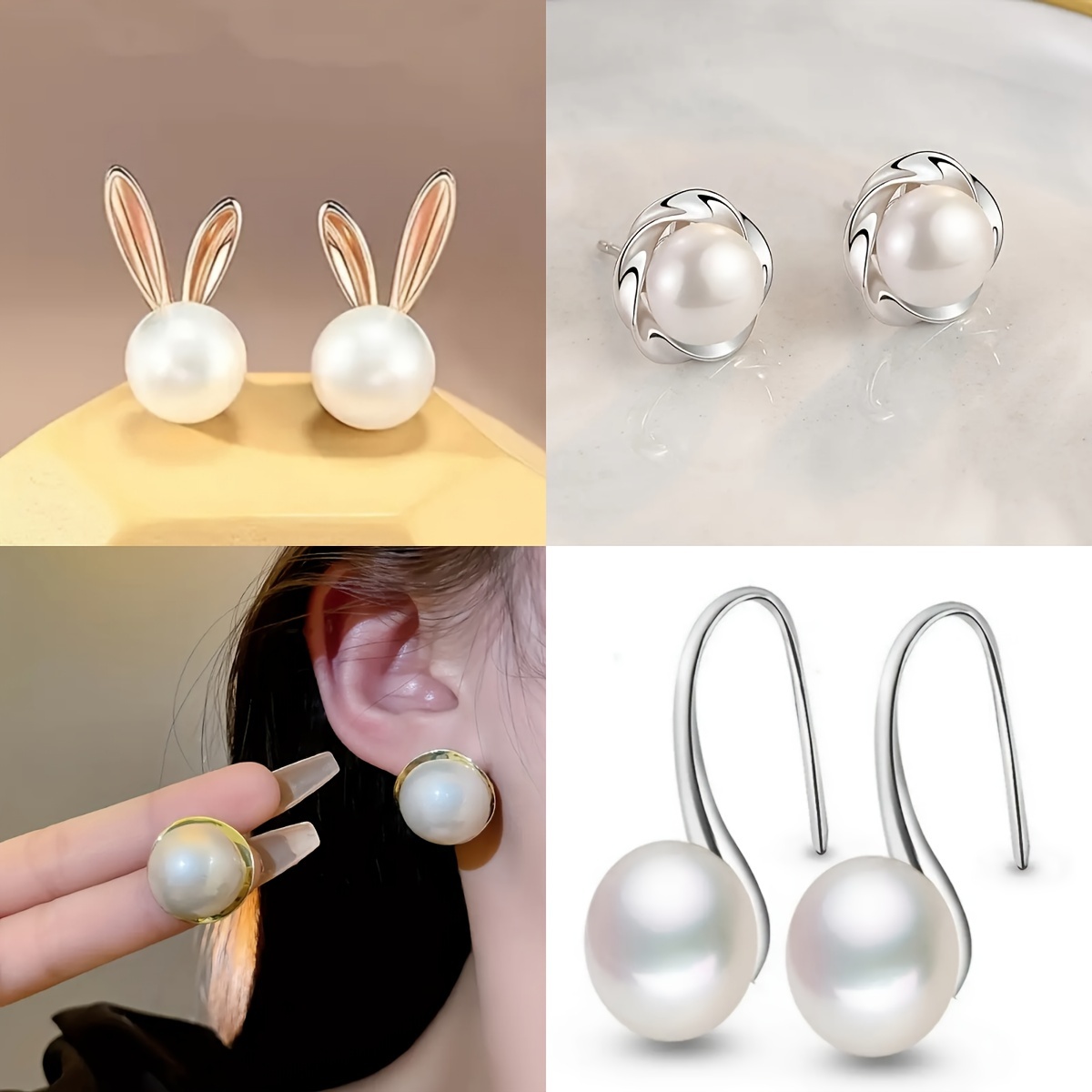 

4 Pairs Exquisite Mixed Styles Stud Earrings Set Cute Bunny Ear Jewelry Gifts