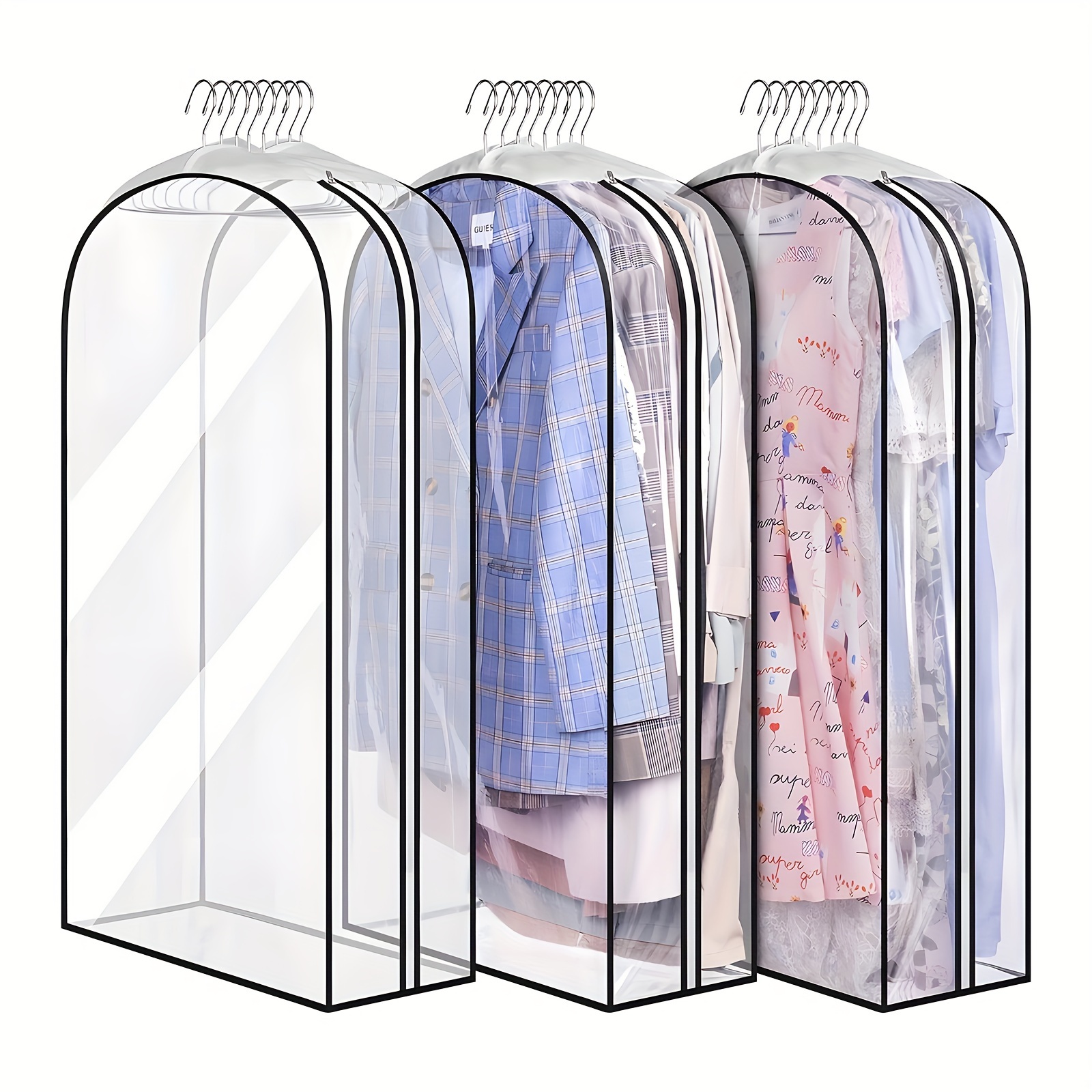 

3-pack 10.2 X 40.8 Pleated Fully Transparent Clothing Storage Bags - Perfect For Hanging Clothes Storage, Ideal For Jackets, Sweaters, Dresses - Value Pack With Maximum Visibility And Capacity