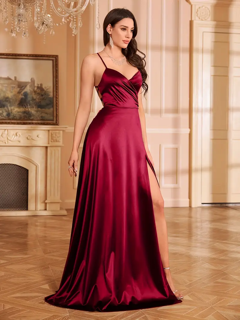 cross backless strap satin dress slit party - Temu cross backless strap satin dress slit party - Temu