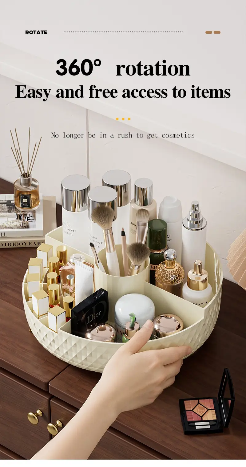 1pc high end rotating makeup organizer 11 2 diamond pattern cosmetic storage container with multiple compartments durable plastic vanity organizer for lipstick skincare brushes freestanding bathroom countertop display valentines day gift cosmetic storage organizer luxurious design polished Product details 4