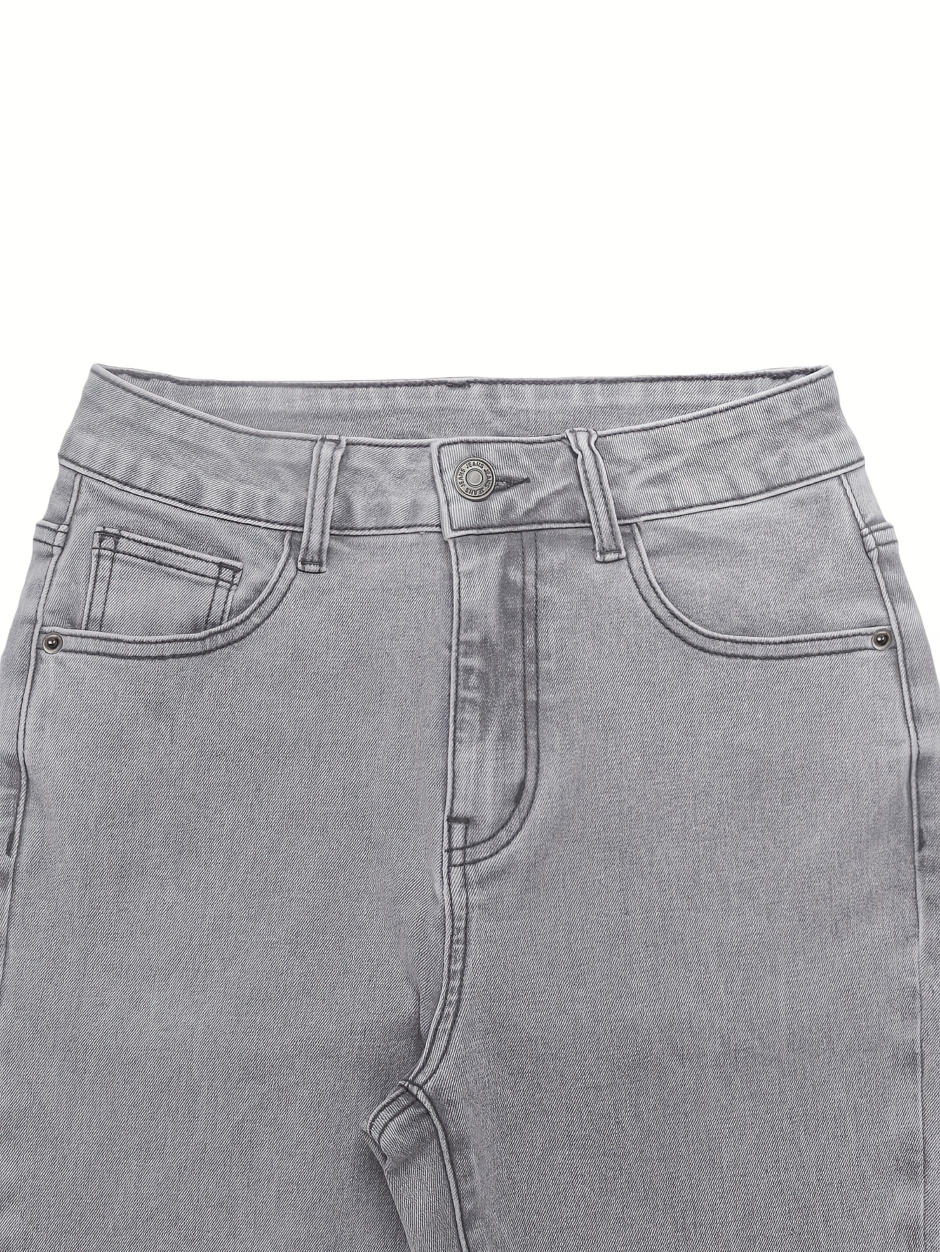 GILIPUR MH1025 Light Blue Retro High-Waist Stretch Straight Leg Women's Pants, Street Style Solid Color Long Pants with Pockets, All-Season Comfortable Stretch Fabric, Machine Washable
