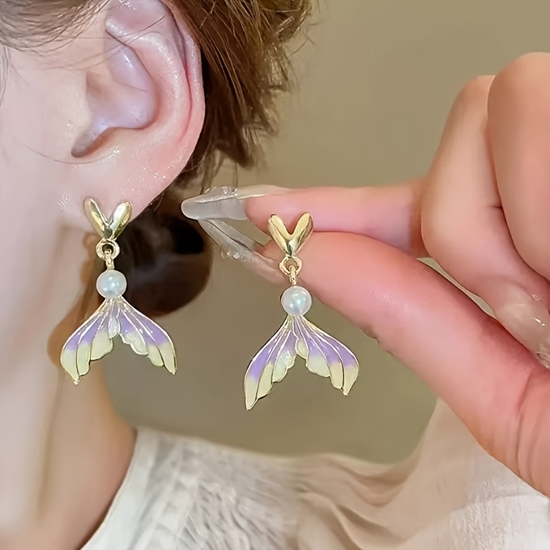 Summer Gradient Fishtail Earrings For Women, 2024 New Popular Light Luxury High-end Earrings, Niche Earrings
