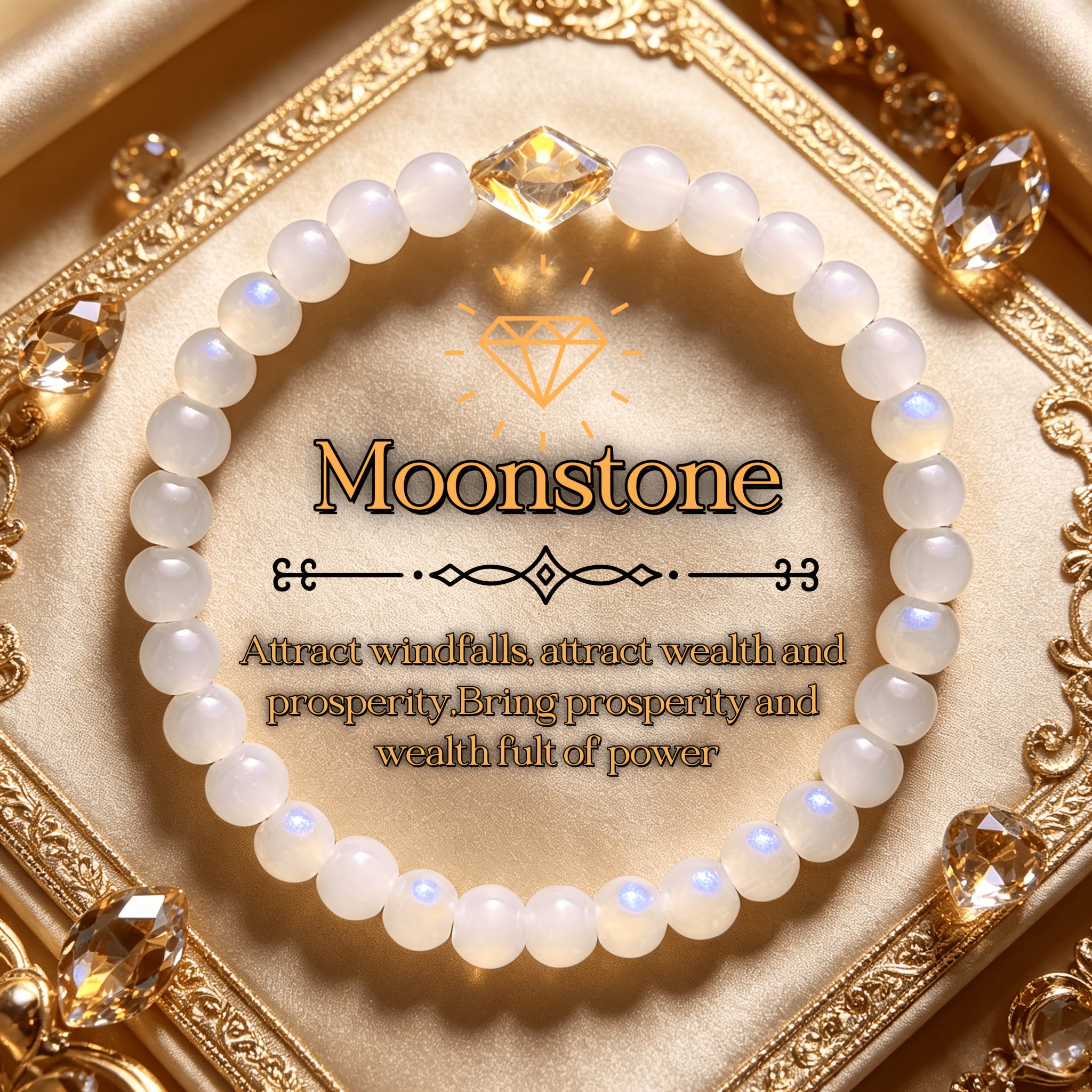 A Money-attracting Natural Beaded Bracelet, 6mm Natural With Colorful -cut Decorations, Elastic Stretch Bracelet. This High-end Fashion Accessory Symbolizes Attracting Wealth, , And