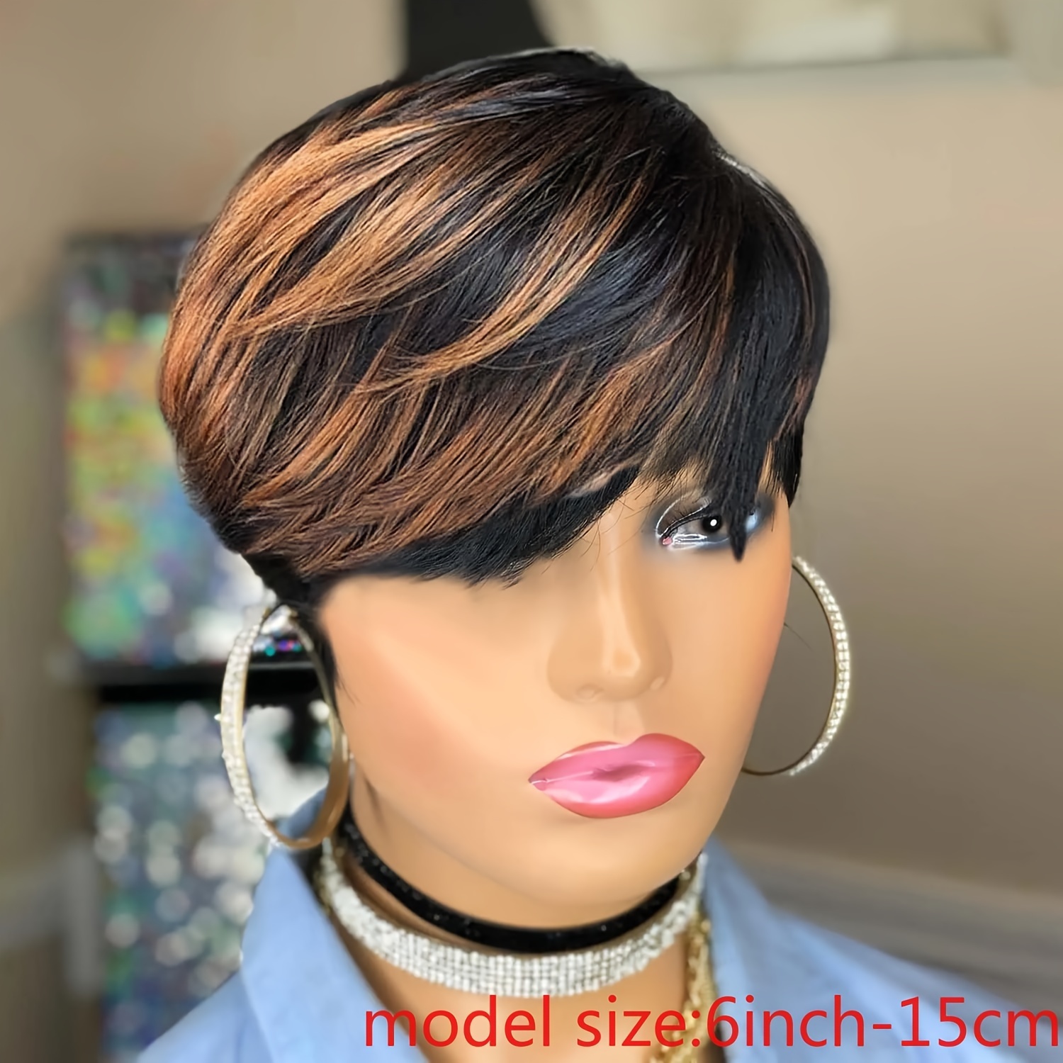 TEMU Brazilian Human Hair Short Cut Wig For Women Bob Layered Hair With Bangs Wig Haircut