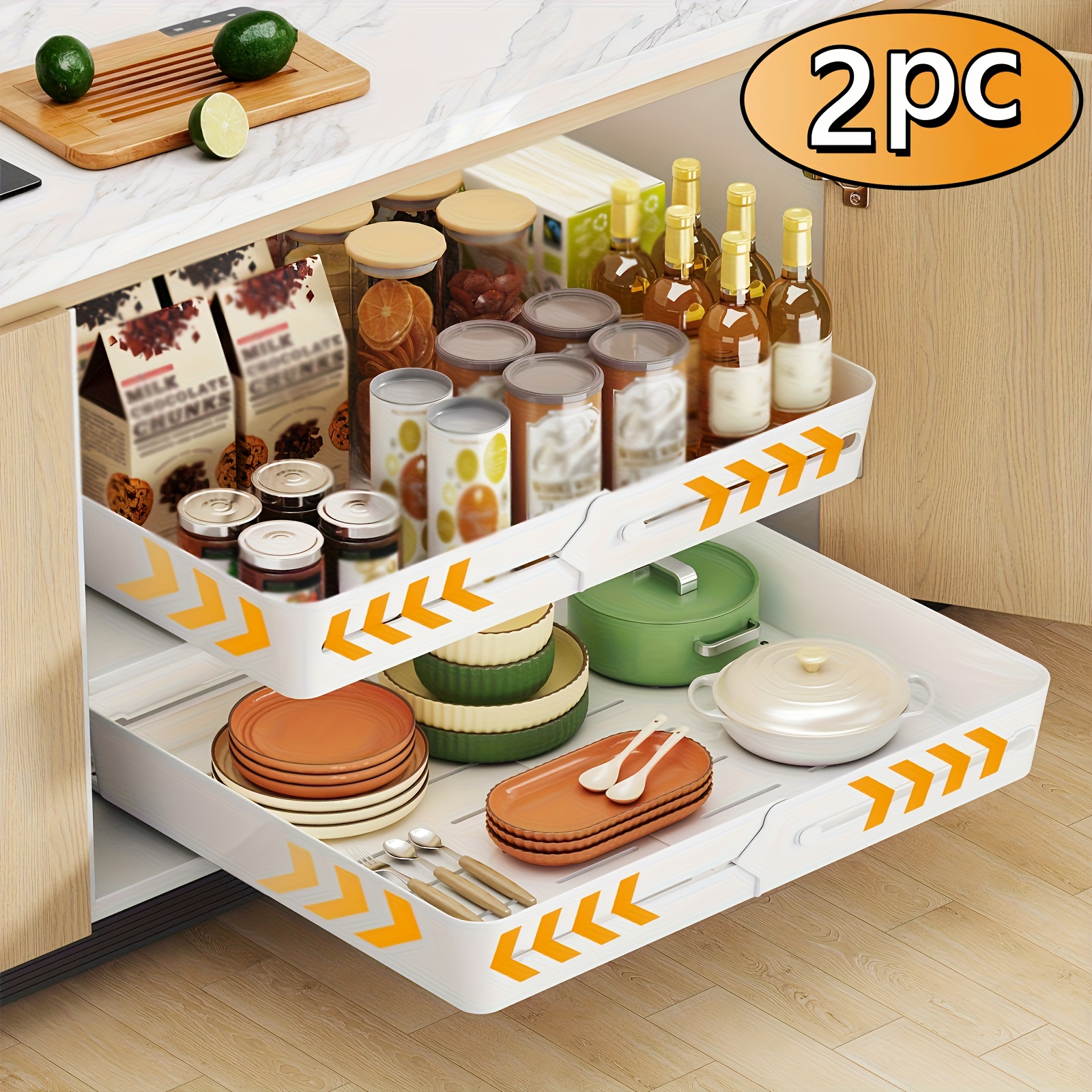 E-shop 2 Stück/1 Stück Ausziehbarer Küchenschubladen, Teleskopregal aus Kunststoff mit Klebeband, Ausziehbarer Schrankorganisator, Ausziehbarer