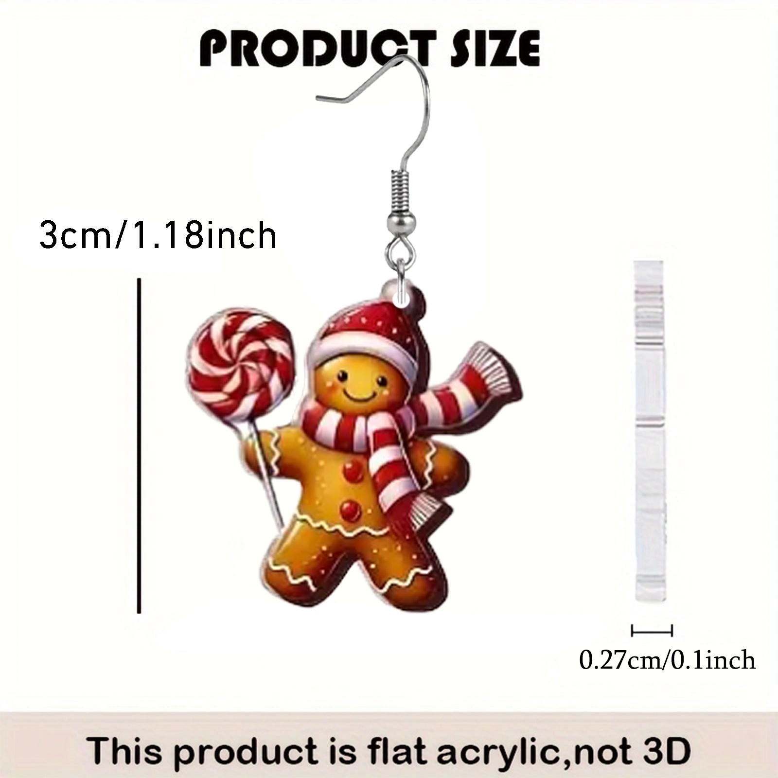 Acrylic 2D Christmas Gingerbread Cartoon Earrings, Fun Gift