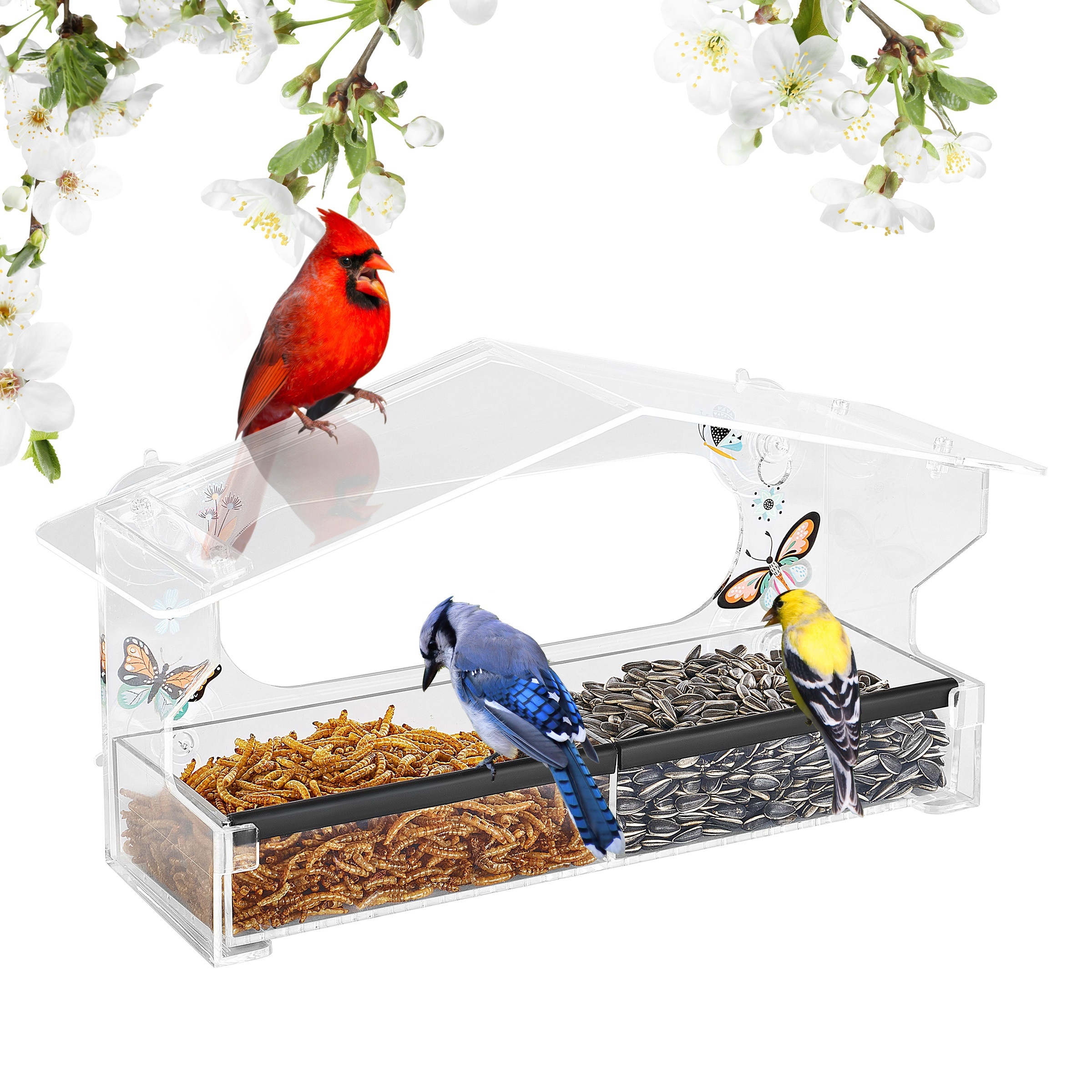 

Kingsyard Window Bird Feeder With Strong Suction Cups, Transparent Window Bird Feeder For Outside, Sliding Seed Tray, Easy To Refill & Clean, Wild Bird Watching Gift, Garden Backyard Decor