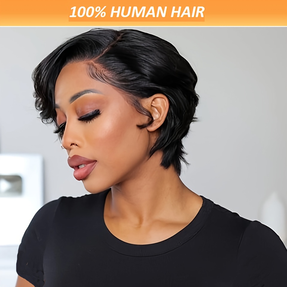 

Brazilian Remy Human Hair Wigs 13x4 Lace Front Short Straight Wig Pixie Cut Bob Wig Straight Bob Human Hair Wigs For Women 180% Density 6 Inch 13x4 Lace Closure Wigs Human Hair