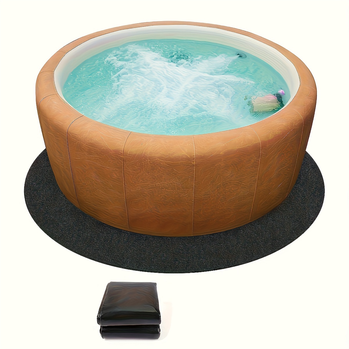 En İyi Koruma 203.2cm Yuvarlak Sıcak Küvet Matı Taşıma Çantası ile - Dayanıklı, Su Emici PVC, İç ve Dış Mekan Kullanımı İçin Mükemmel, Kolay Kurulum