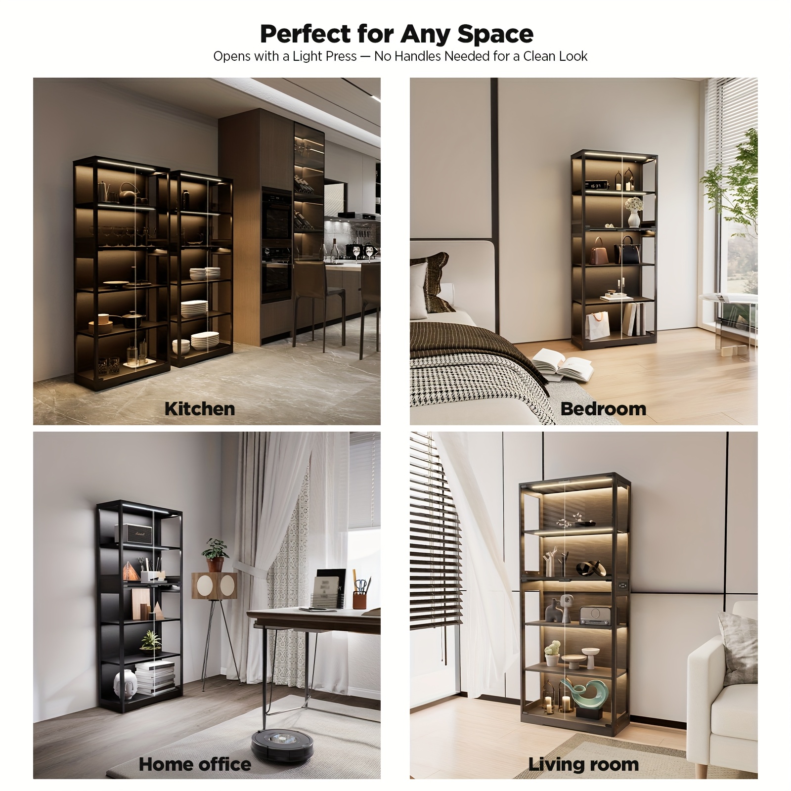 5-Tier Display Cabinet with Glass Doors, Dimming LED Lights And Motion Sensor, for Collectible Figures, Living Room, Bedroom, Or Office, Metal Frame