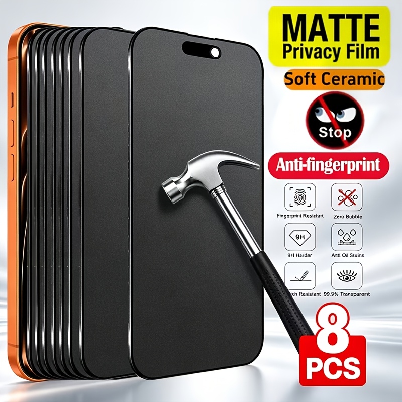 TEMU 8pcs Frosted Ceramic Privacy Screen Protector, Suitable For Iphone 18 Pro Max/18 Pro/17 Pro Max/17e/17 Air/17 Pro/17, 16 Pro Max/16 Pro/16