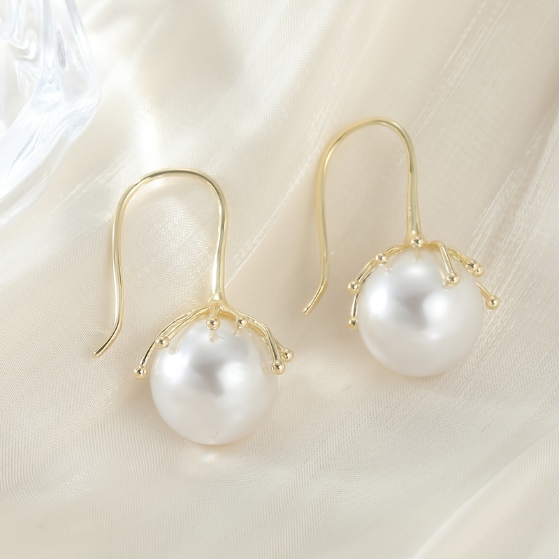 Plated Imitation Pearl Dangle Earrings Suitable for Women & - Elegant Water Drop Pendant Wedding, Party Jewelry Gift, Round Imitation Pearl Drop Earrings for Birthday, Year-Round Wear, Luxurious Coated