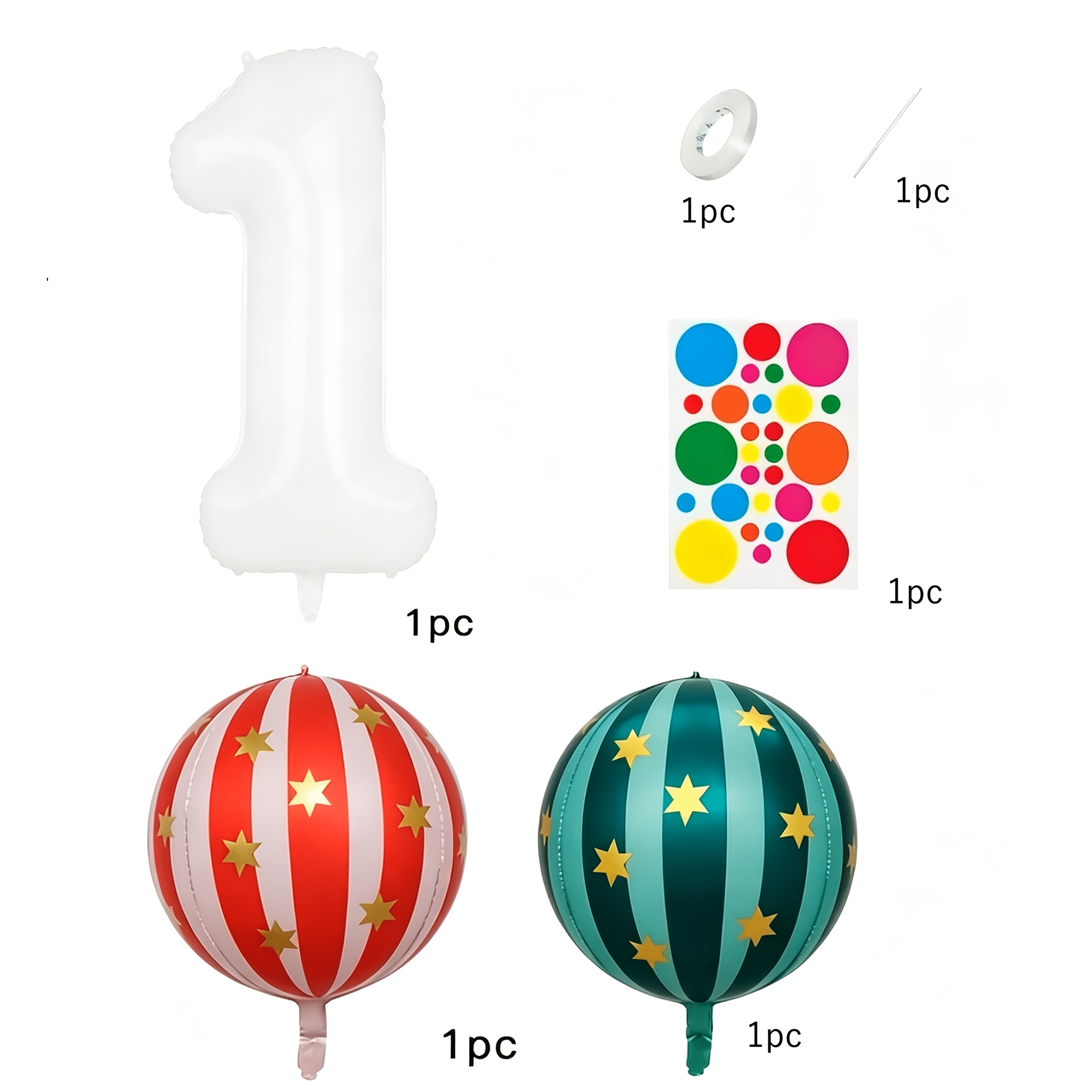 TEMU 6pcs 32-inch Dot Sticker 4d Color Blocking Round Set, Includes , 1 Sticker, 1 Ribbon, 1 Straw, For Weddings, Anniversaries, Coming-of-age