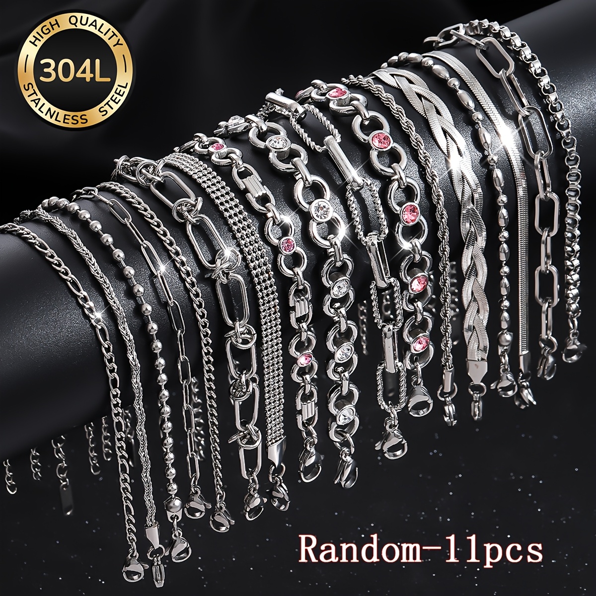 Image of [ Random 11pcs ] Fashionable Women's 11pcs Stainless Steel Bracelet, Elegant And Luxurious Non Fading Women's Jewelry, Suitable For Daily Wear And Party Wear. Birthday Gift