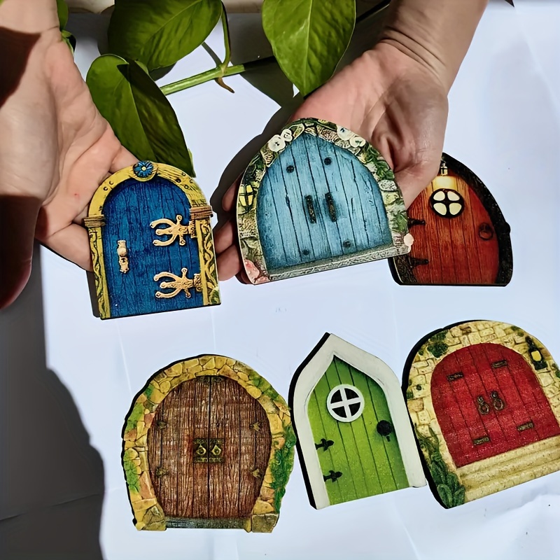 

6pcs Miniature Fairy Garden Doors - 3.15" Wooden Elf Gates For Diy Outdoor & Kids' Room Decor, No Power Needed