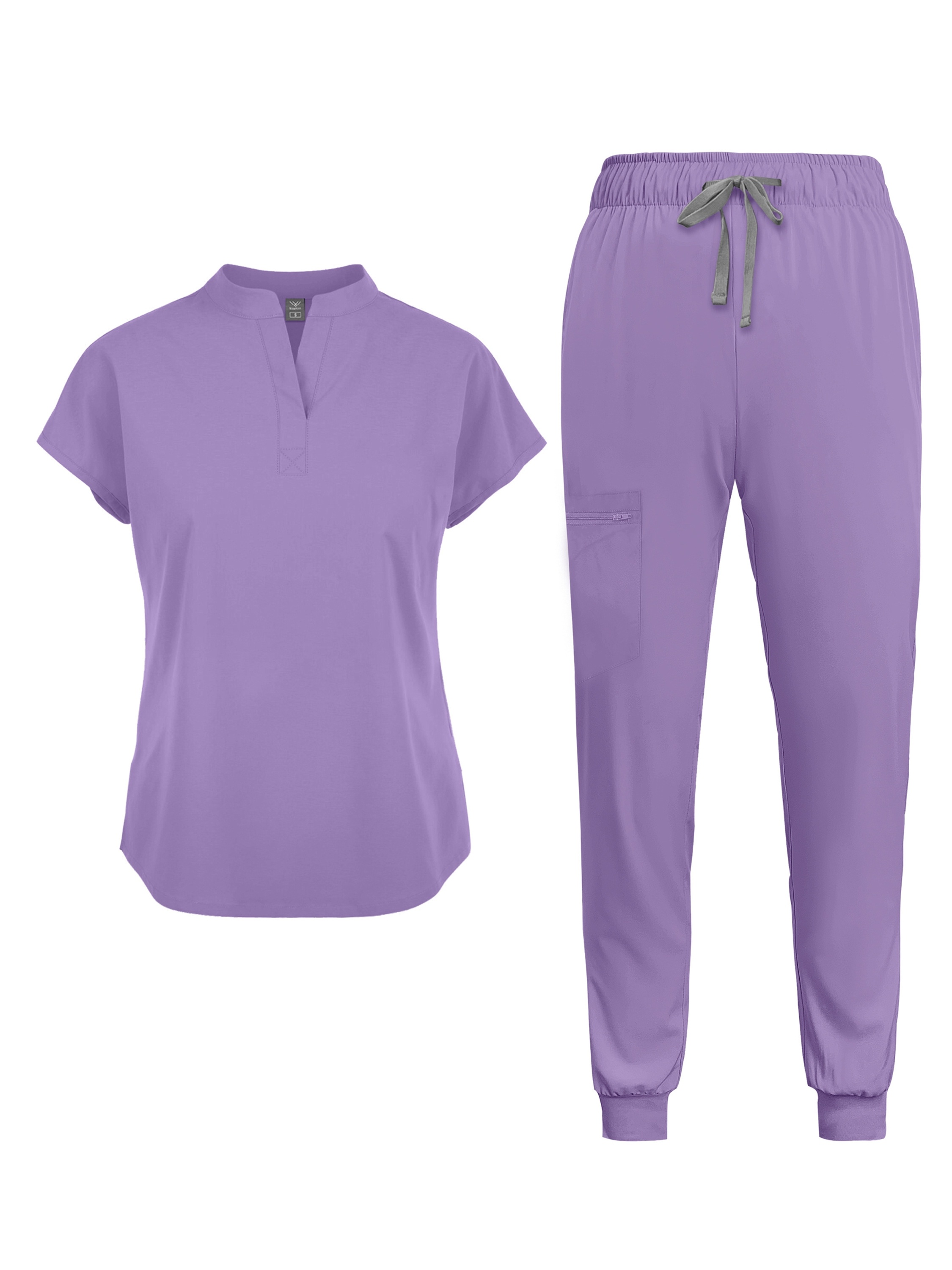Conjunto de uniforme casual para mujer NiaaHinn - Túnica de manga corta de color sólido y pantalones con bolsillos, cuello mandarín, longitud regular, comodidad para todas las estaciones, ropa de trabajo casual para enfermeras, dentistas y profesionales, conjunto de uniforme para mujer, conjunto de uniforme para enfermera
