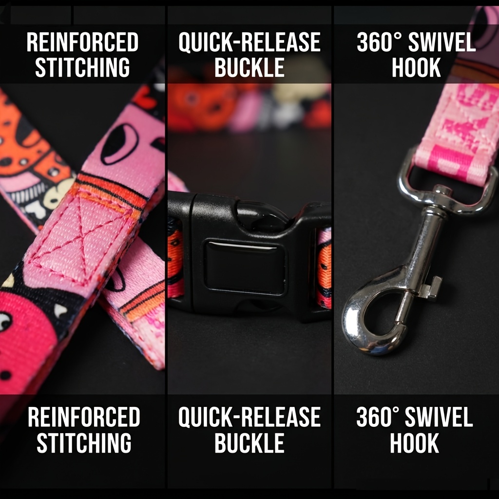 Trendy Cartoon Graffiti Dog Leash and Collar Set, Adjustable