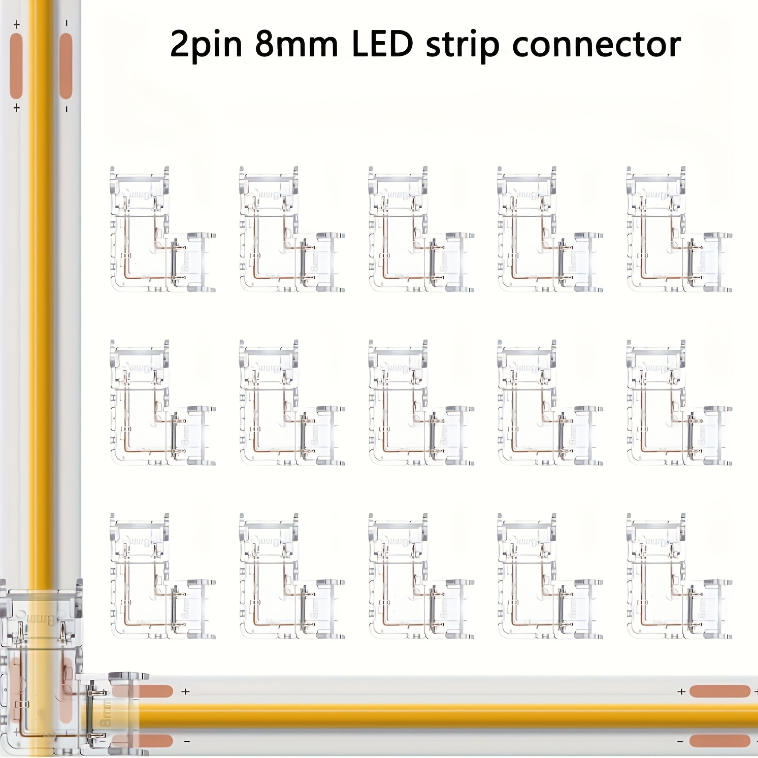 TEMU Transparent 8mm 2 Pin For Cob Led Strip Connectors, L Shape Corner Connectors, Solderless Extension Adapters For Cob Led Strip Lights, Lighting