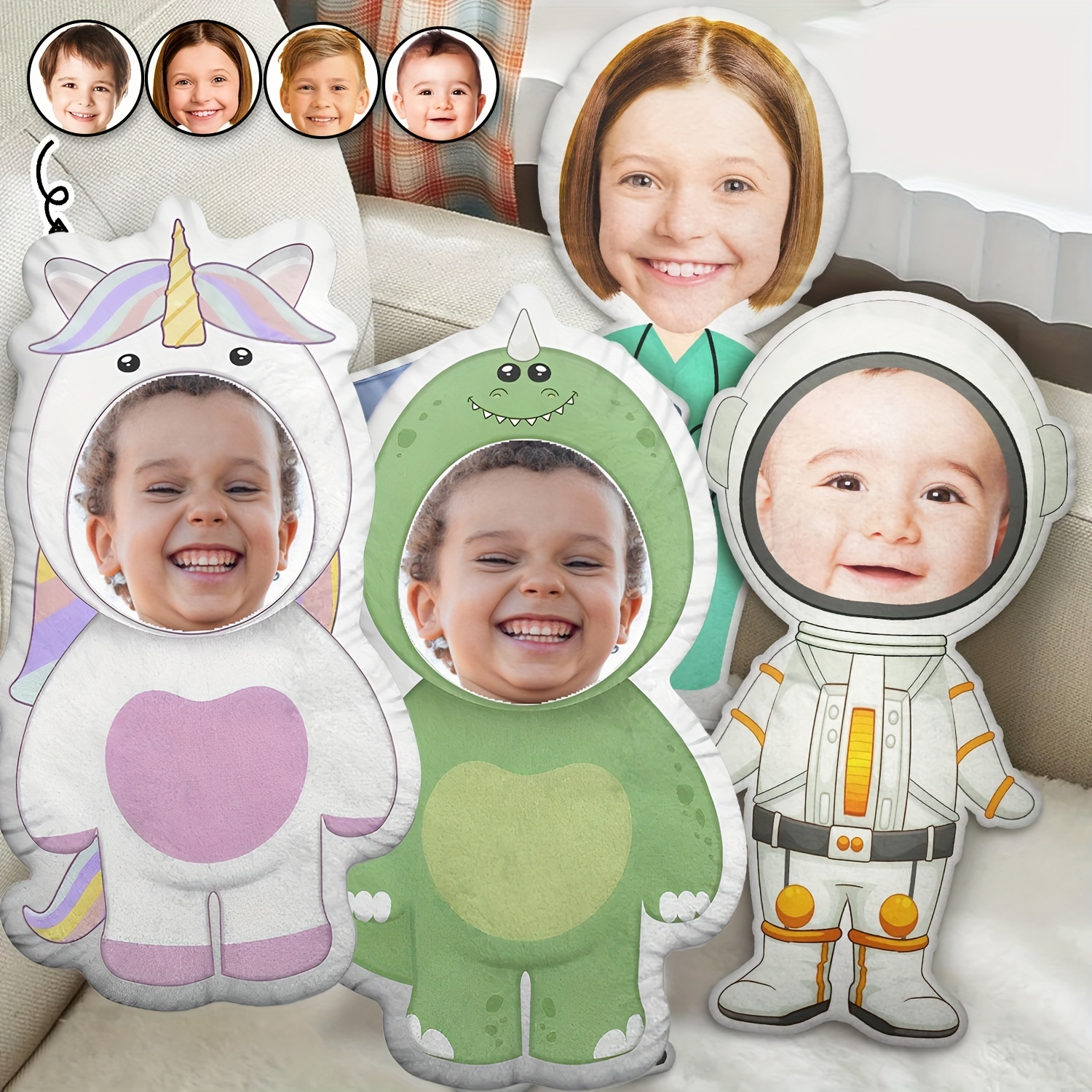 

1pc Customized Photo Shaped Pillow - Dinosaur Design Personalized Face Doll, Double-sided Print, Cotton Filled, Zippered, Multi-holiday Gift For - Polyester, No Electricity Required