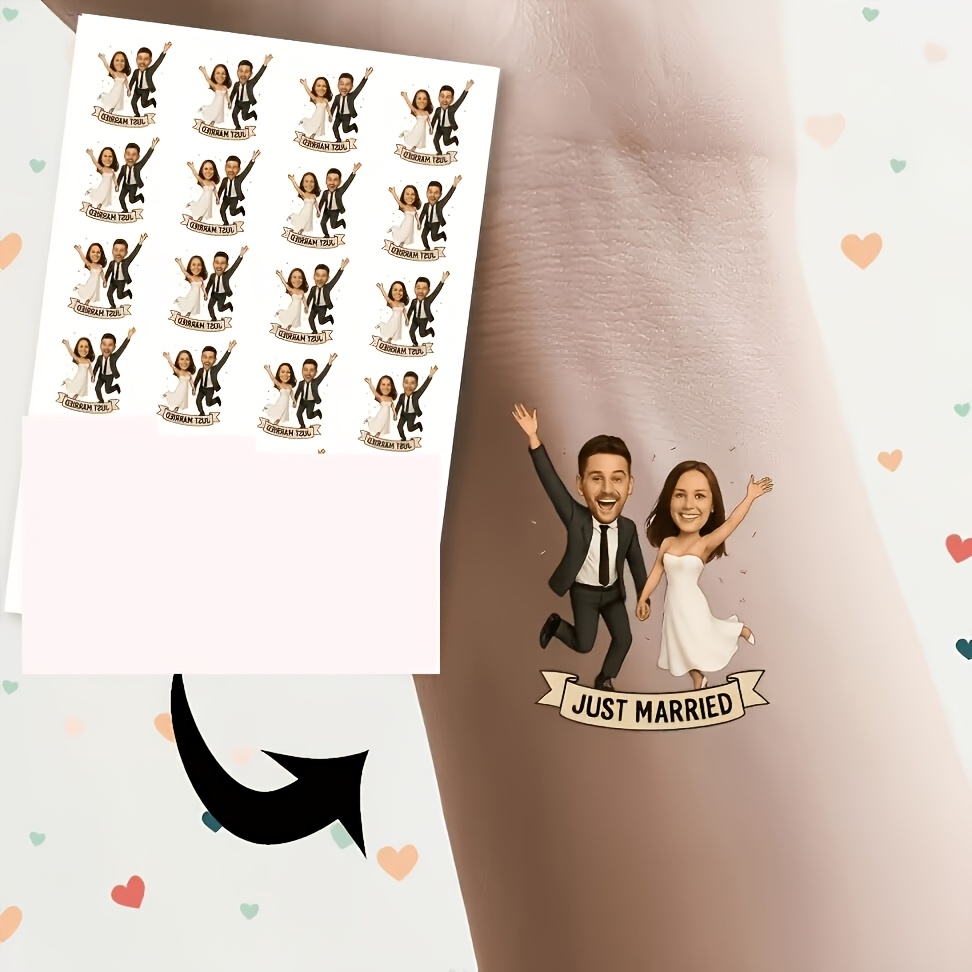 TEMU 16 adesivi tatuaggio temporanei personalizzati con personaggi dei animati per matrimonio, stile cartone animato , esclusivi per sposa e , adatti